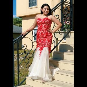 Red lace formal dress